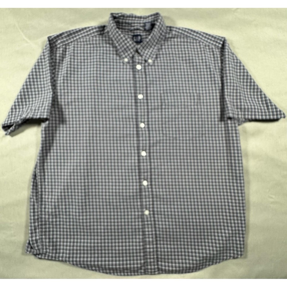 Gap Mens XL Gray Plaid Cotton Short Sleeve Button Up Casual Shirt